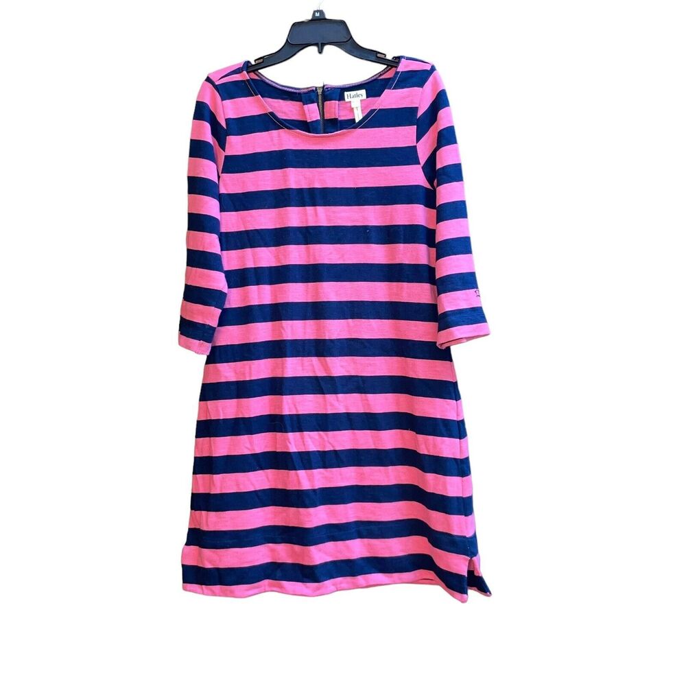 Hatley L Coral/Navy Striped Preppy Long Sleeved Jersey Knit Shirt Dress - Picture 2 of 5